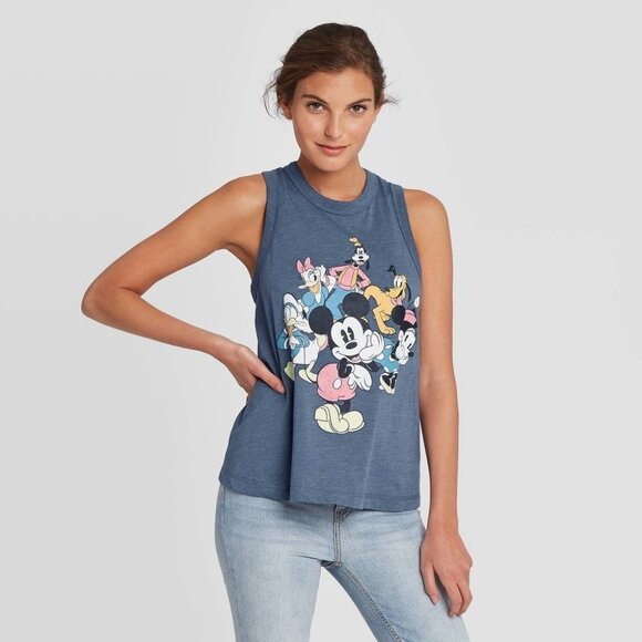 Disney Mickey & Friends Graphic Tank Top Light Blue Heather XS NWT - Picture 1 of 1